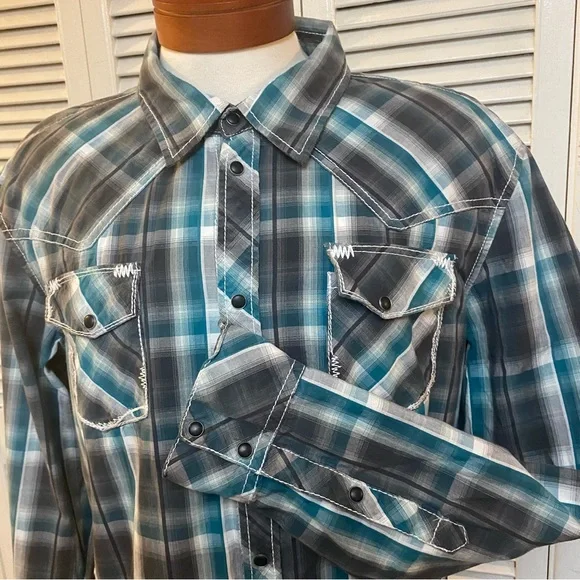 BKE Size XXL Slim Fit Western Snap Plaid Long Sleeve - Picture 2 of 6